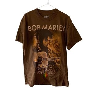 Bob Marley Reggae Music T Shirt Men Size Medium Brown Crew Neck Rasta Dreadlocks